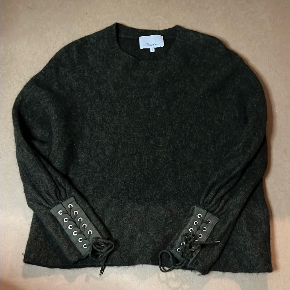 3.1 Phillip Lim Gray Crew Neck Sweater with Sleeve Detailing